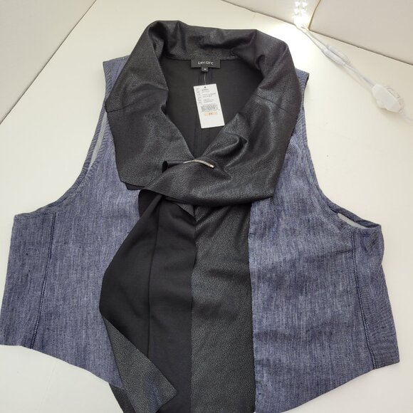 Karen Kane Vest Womens Plus 2X Blue Denim Black Faux Leather Moto Made in USA - Picture 6 of 14